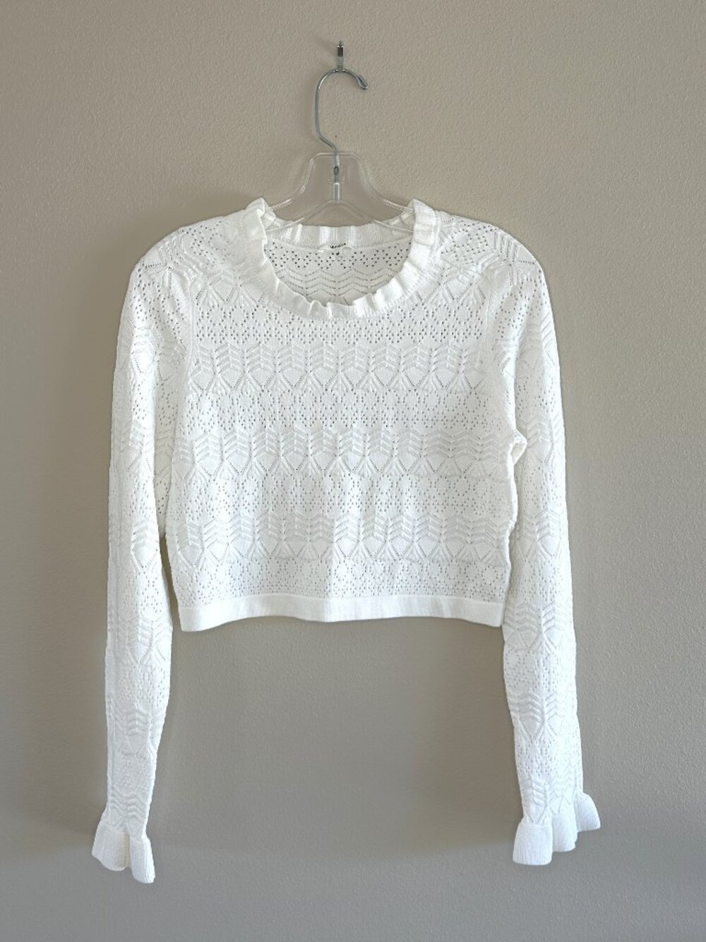 Tularosa Lana Cropped Pointelle Sweater Top, M, Ivory Coquette Feminine